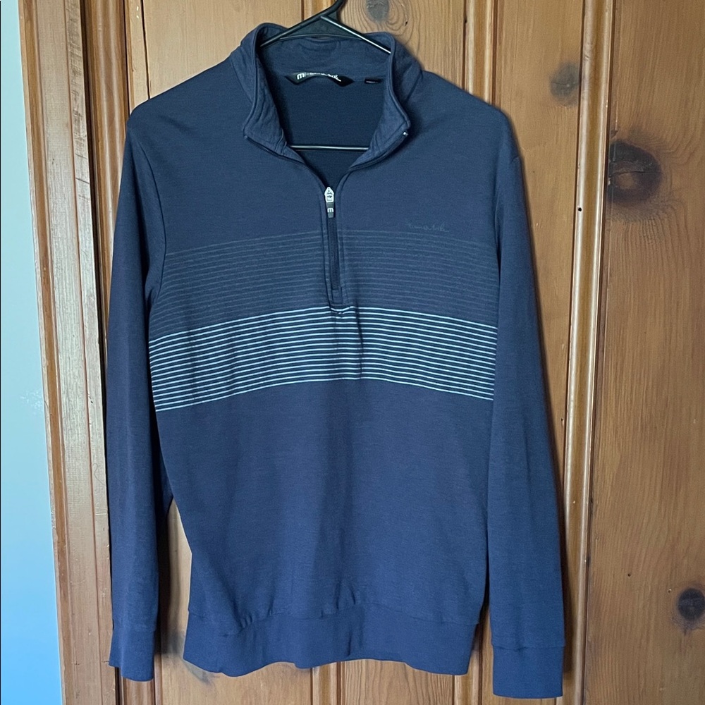Travis Mathew Dark Blue Striped Zip-Up Sweater